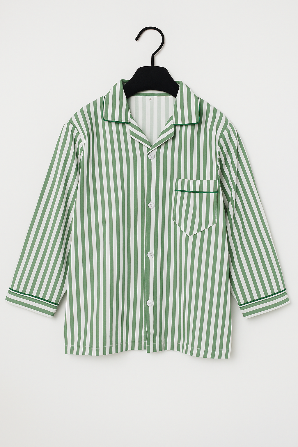 Kids Green Striped Cotton Nightwear Pajama Set