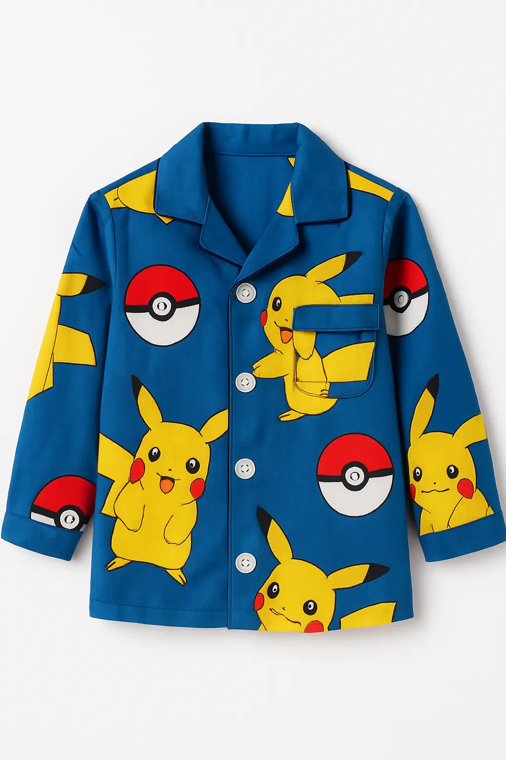 Kids Pikachu Print Cotton Nightwear Pajama Set – Blue Pokemon Sleepwear Pakistan