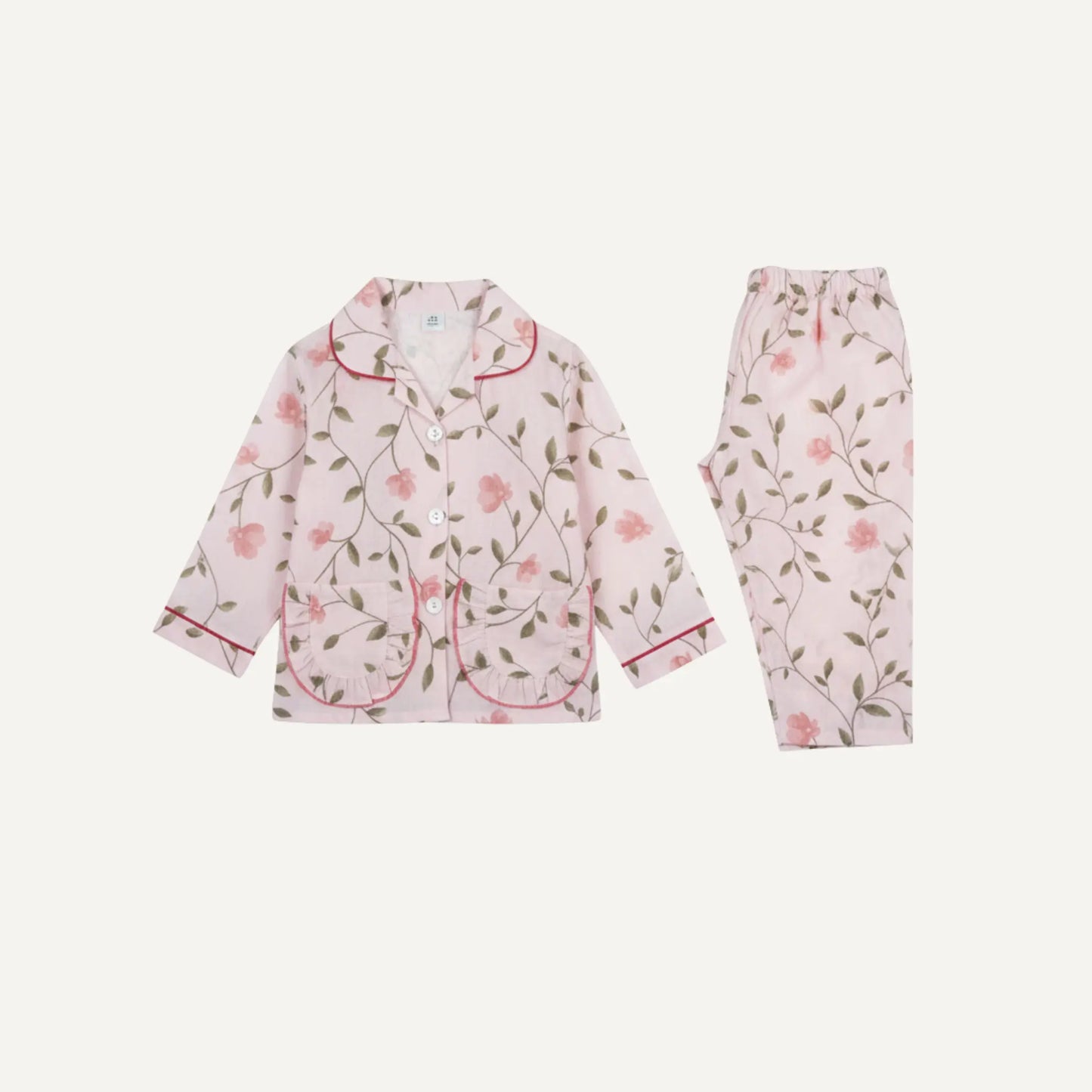 Girls Pink Floral Print Cotton Night Suit