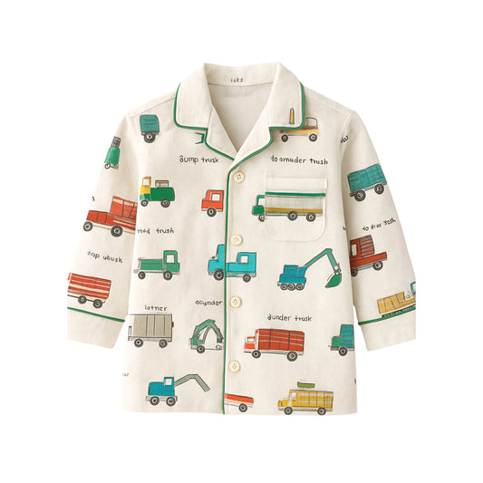 Boys Cotton Night Suit – Construction Truck Print Pajama Set