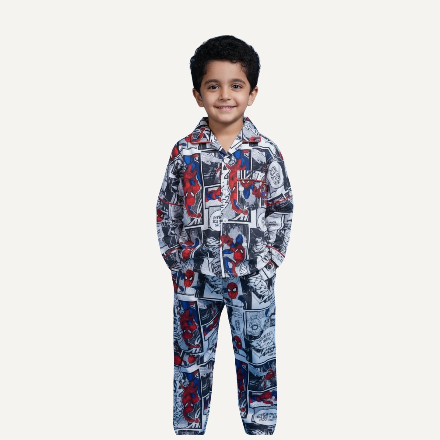 Boys Cotton Night Suit – Spiderman Print Pajama Set