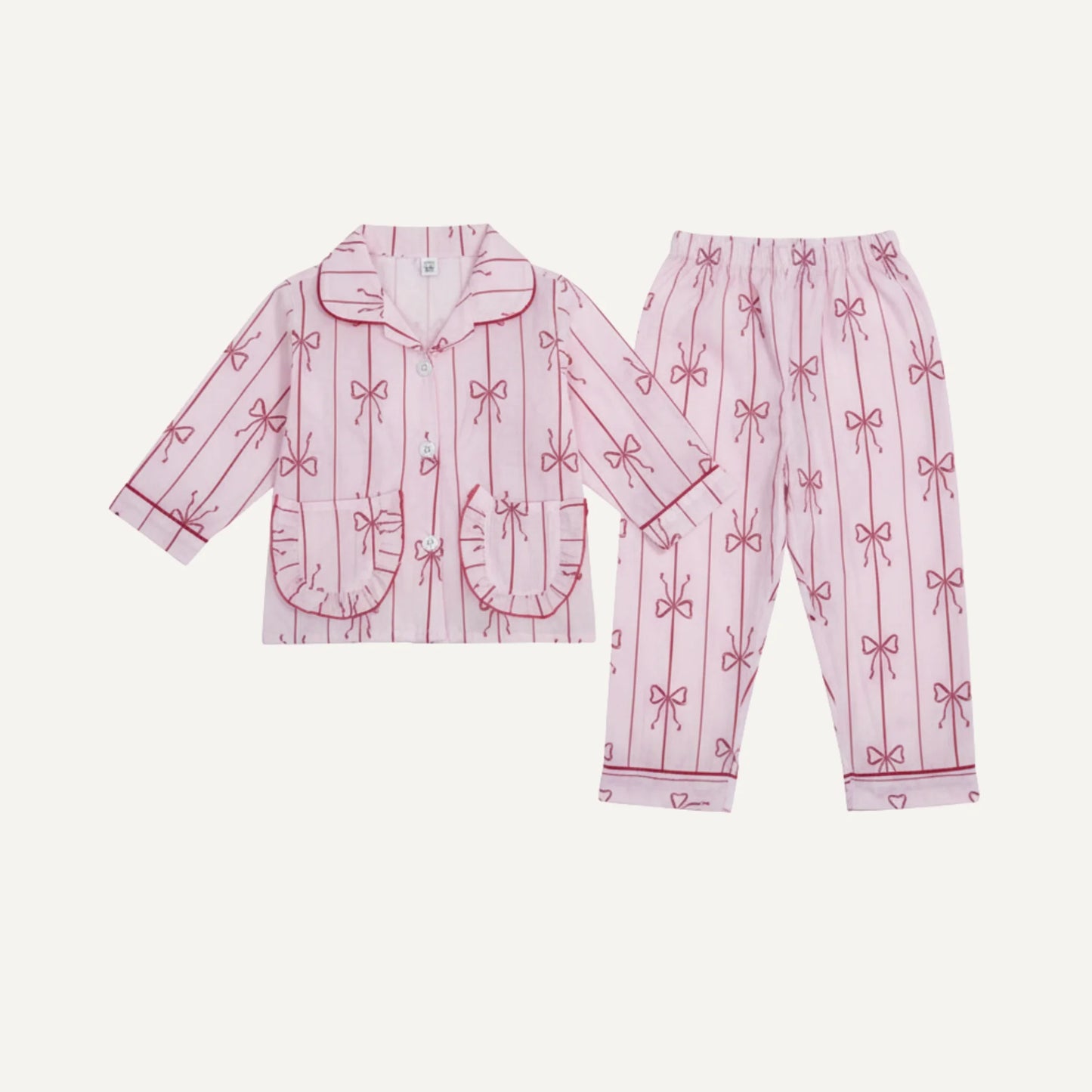 Girls Pink Bow Print Kids Night Suit – Soft Cotton Pajama Set