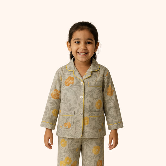 Girls Cotton Night Suit – Floral Printed Pajama Set