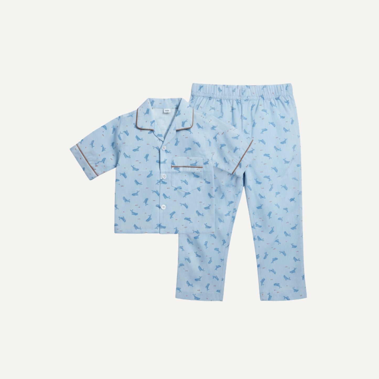 Kids Cotton Night Suit – Blue Dolphin Print Pajama Set