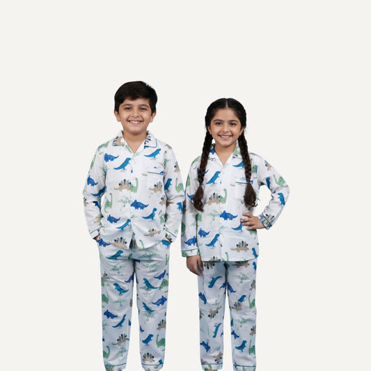 Dino Dreams Kids Night Suit – Unisex Cotton Pajama Set