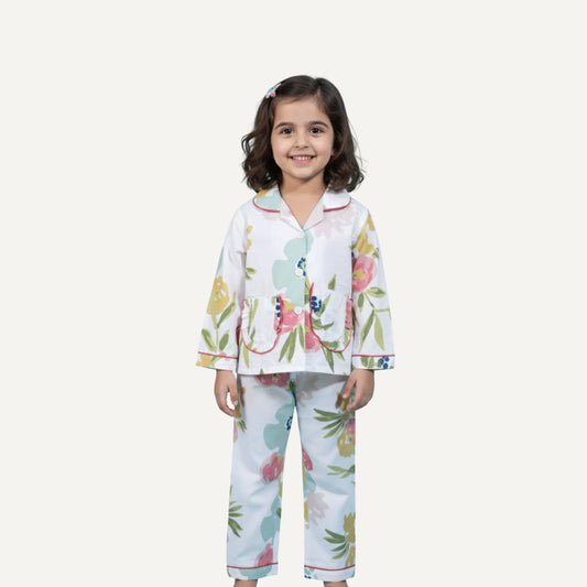 Girls Abstract Floral Cotton Night Suit