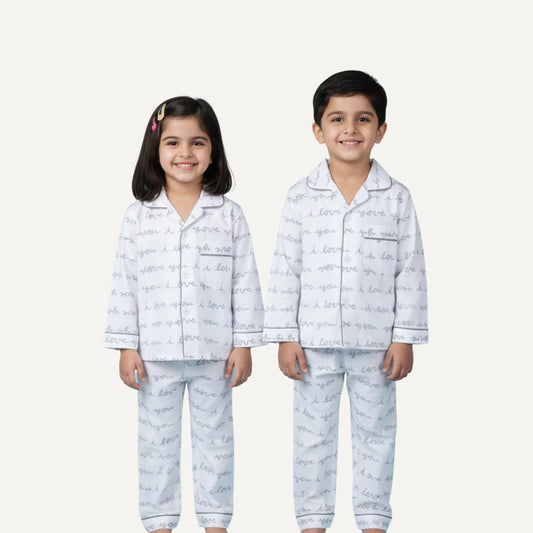 I Love You" Print Cotton Night Suit for Kids – Unisex